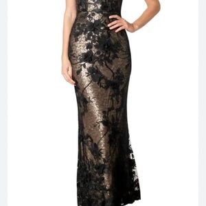 Dress the Population Black and Gold Floral Maxi Dress